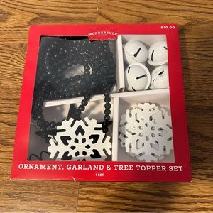 Ornaments, Garland, Tree Topper Set in Black and White for Mini Christmas Tree